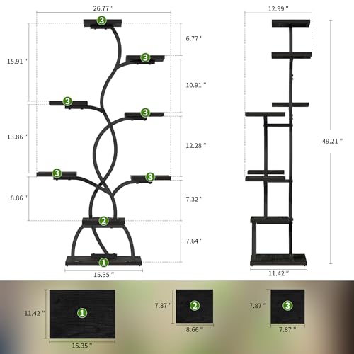 Image of Plant Stand Indoor with Grow Light - 8 Tiered Corner Plant Shelf Indoor | 49 inch Plant Holder with Lights for Indoor Growing, Tall Lighted Flower Stand for Living Room, Balcony, Black
