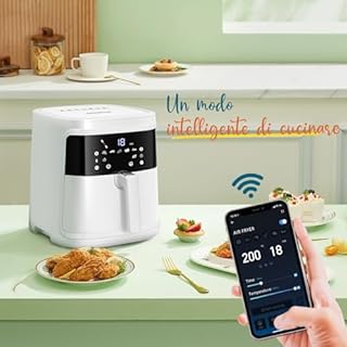 Aigostar Friggitrice ad Aria 7L Smart 1900W - WiFi/App con Ricette, 7 Programmi, Schermo LED Touch, Circolazione Aria 360°, Cottura Senza Olio, Cestello Rimovibile Lavabile in Lavastoviglie, bianco