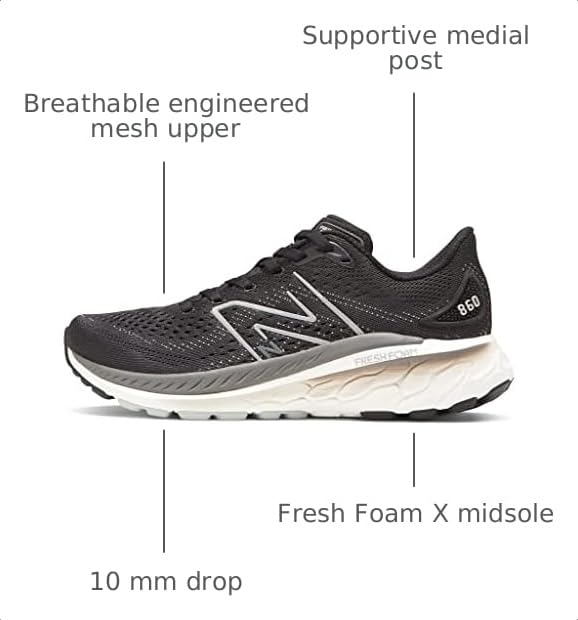 Image of New Balance Women's Fresh Foam X 860 V13, Black /White /Castlerock, 12