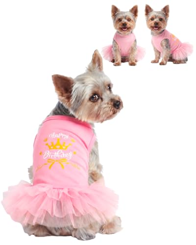 Image of CuteBone Pink Happy Birthday Pet Tutu Dress - Crown Puppy Birthday Costume - Small Dog Clothes Cat Princess Party Outfit SRQ03M
