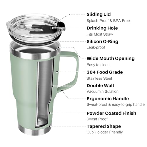 Image of 20 oz Tumbler with Handle, Stainless Steel Insulated Tumbler with Lid and Straw, Double Wall Vacuum Coffee Mug Tumbler, Insulated Coffee Thermal Cup for Cold and Hot (Matcha)