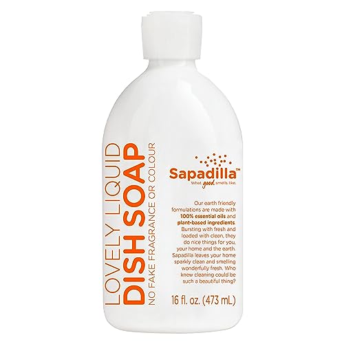 Sapadilla Liquid Dish Soap - Grapefruit + Bergamot - Made with 100% Pure Essential Oil Blends, Tough on Grease, Aromatic & Fragrant Dishwashing Liquid, Plant Based, Biodegradable, 16 Ounce (Pack of 1)
