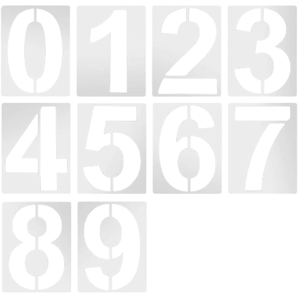 ステンシルシート 駐車場 番号 10枚セット 12inch大文字 再利用可能 スプレー式 プラスチック製 養生テープ付き 壁・床・布地・ガラス対応