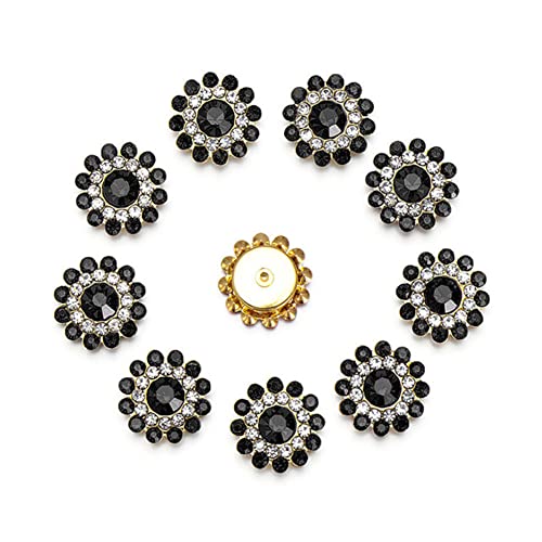 10PCS 14mm Sunflower-Shaped Rhinestone Claw Up Buttons Crystal Glass Stone Button for Clothes Decoration Sewing Buttons Apparel DIY Accessories (Black)