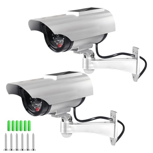 LEKEFETO Lot de 2 caméras factices solaires, caméra de surveillance factice avec lumière LED clignotante, caméra de sécurité CCTV, caméra factice...