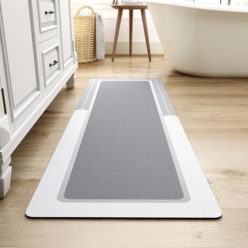 Image of MontVoo-Bath Mat Rug Long Non Slip Super Absorbent Bathroom Runner Stain Resistant Quick Dry Thin Bathroom Mat Fit Under Door-24 inchx70 inch,Gray