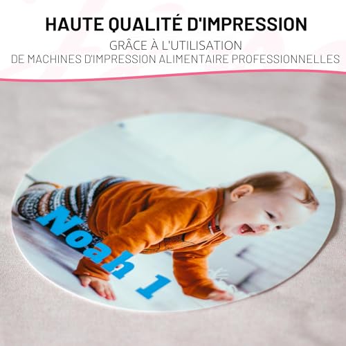 J&M DECO Disque Coloré Sucre Gateau Anniversaire - avec Votre Photo - Azyme de Gâteaux - Personnalisé Décoration Gâteau - Comestible 20 cm – vue 3