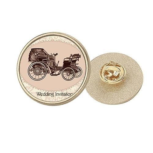 Broche ronde en métal doré motif voiture et fleurs, cadeau idéal pour elle