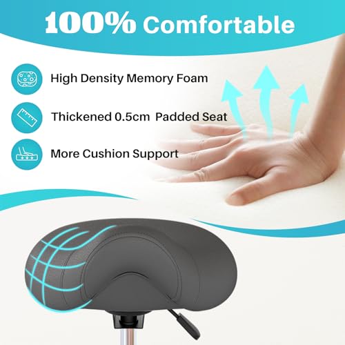 Image of YEEZEE Saddle Stool Ergonomic- Comfortable Rolling Saddle Stool with Wide Thick Saddle Seat Padding, Swivel Adjustable Saddle Chair with Wheels and Ring Pedal for Medical Massage Salon (Grey)