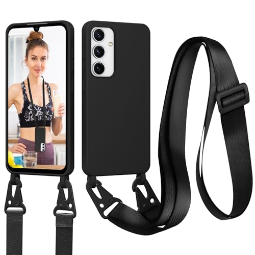 Cordino Cover Compatible con Samsung Galaxy A15 5G Necklace Corda Custodia Collana Case Anti Graffio Antiurto Cellulare Bumper Liquido Shell A15 Laccio silicone tpu nero