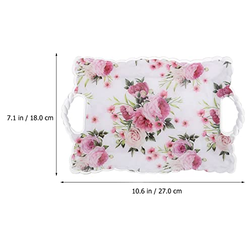 Cabilock Square Food Tray With Handle Floral Pattern Fruit Plate Snack Dessert Tray Pastry Plate Spill Proof Plastic Serving Tray Food Veggie Fruit Coffee Organizer Tray For Kitchen Bathroom Home #TOP2