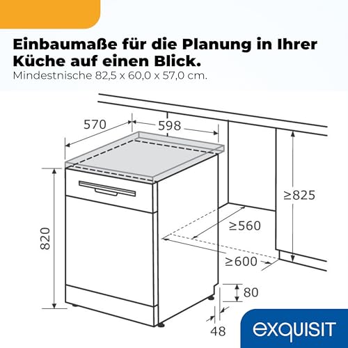 Exquisit Geschirrspüler | 60cm Breite, 16 Gedecke, Energieklasse B, 45 dB | 8 Programme, Auto-Programm, Selbstreinigung, Extra-Trocknung, Hygiene, Startzeitverzögerung, Aquastop | GSP9616-450B inox