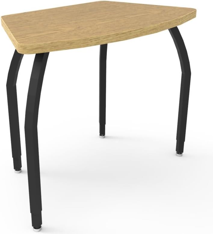 Elo Echo Desk Bannister Oak Laminate & Banding with 4 Junior Adjustable Smooth Silver Legs - 21-26 x 36 x 20 in.