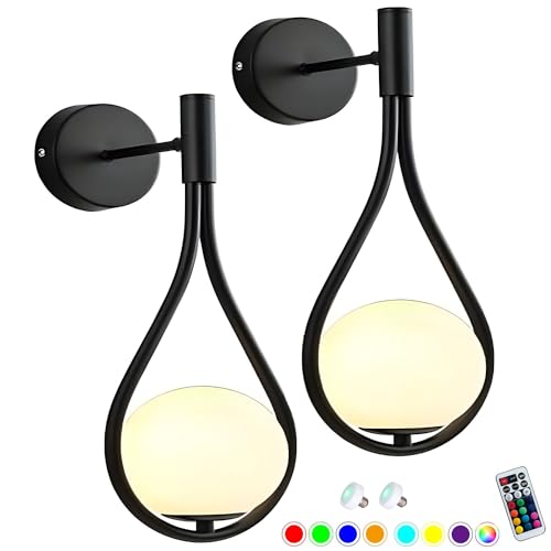 2 Appliques Murales Sans Fil Rechargeables - Télécommande - Verre Globe - Dimmable RGB - Pour Chambre, Couloir