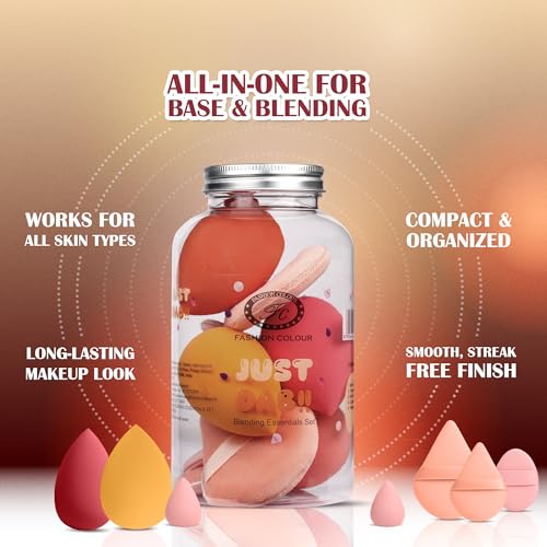 Image of Fashion Colour Just Dab!! 12PCS Makeup Sponge Set | Beauty Blender, Powder Puff & Cushion Puff | Foundation, Concealer & Powder Applicators | Soft, Flexible & Reusable | All Skin Types (02)