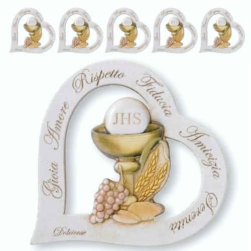 regalami.Shop 5 bomboniere per Comunione cm. 10x10 in pierta con bassorilievo Dipinto a Mano, Mde in Italy (Gretel Comunione, 5)