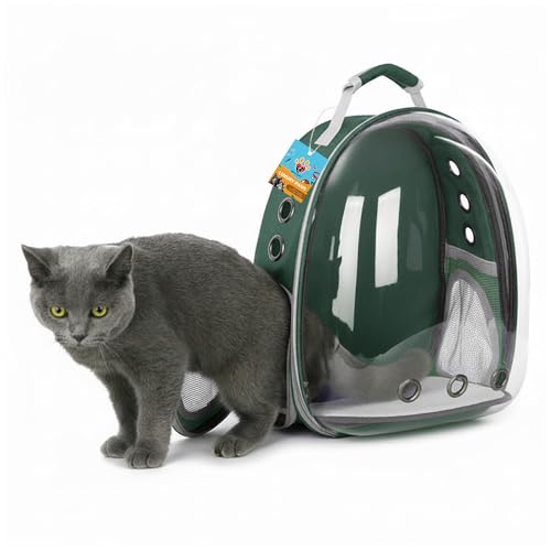 Luxury Paws Transparent Pet Backpack Carrier for Cats & Small Dogs | Soft-Sided Bubble Window Travel Bag with Air Vents & Padded Straps | (Green)