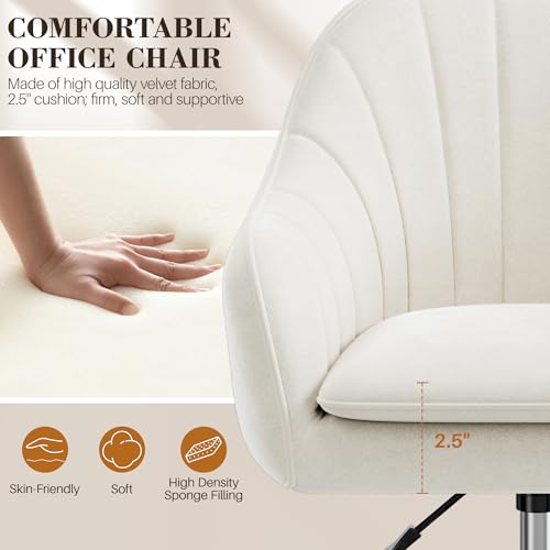 Image of Vanity Chair with Wheels, Comfy Home Office Desk Chairs Adjustable Modern Velvet Makeup Vanity Chairs for Bedroom Living Room-Beige