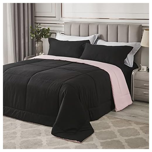 LOVINSUNSHINE Black Pink Comforter Set Queen Lightweight Bedding Comforters Sets Down Alternative Reversible Comforter Sets Queen Size Bed Duvet Insert - (Full/Queen,All Season,Bedroom)