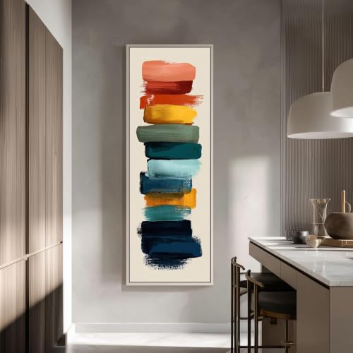 Tableau vertical allongé décor arc-en-ciel impression moderne coups de pinceau colorés