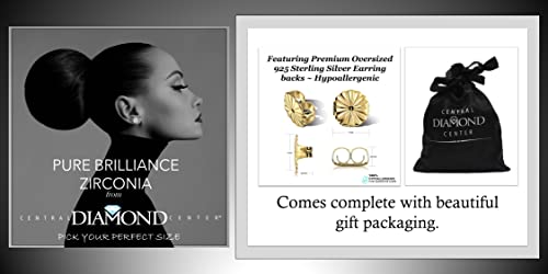 14K Solid Gold Post & Sterling Silver 4 Prong Cz Stud Earrings - Yellow Gold Plated - 6.50Mm - 2.00Cttw #TOP5