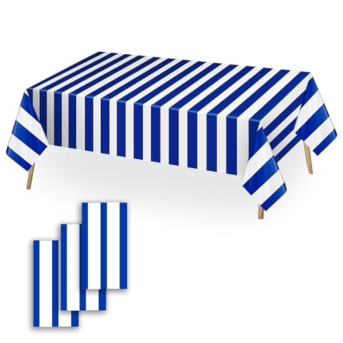 OQOQ Navy Blue and White Striped Tablecloth(3...