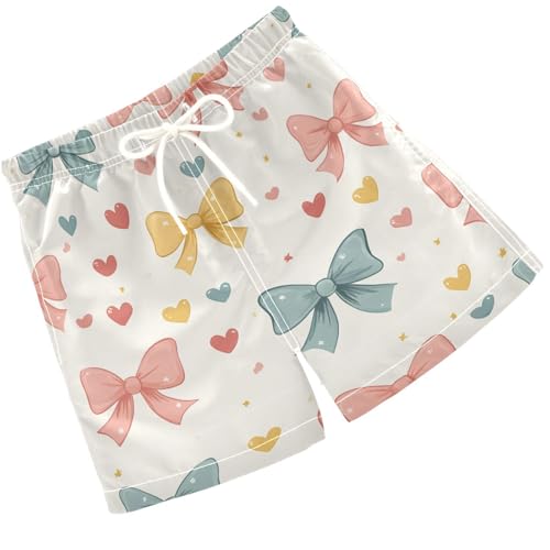 Pigsaly Boys Swim Trunks Coquette Pastel Bow Hearts Colorful Boys Board Shorts Swimsuit Swimwear Summer Bathing Suit 3T
