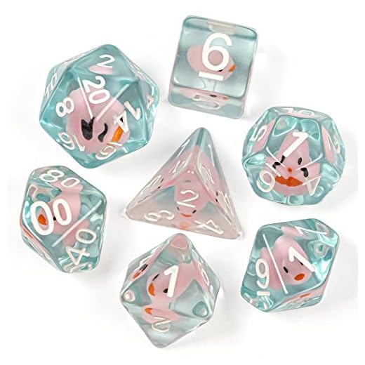 Cusdie 7-teiliges Set von DND-Polyeder-Würfeln gefüllt mit Tieren für Dungeons und Dragons Rollenspiel (rosa Ente)