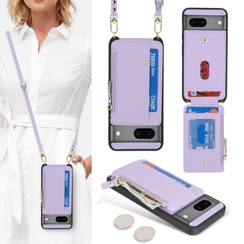 Étui portefeuille en cuir avec fermeture éclair pour Google Pixel 7 à bandoulière