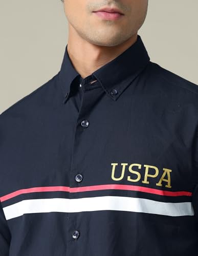 Image of U.S. POLO ASSN. Cotton Mens Shirt - Striped, Regular Fit, Long Sleeves Shirts for Men - 50, Navy
