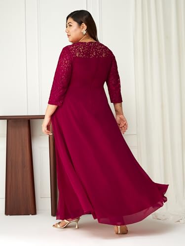 Image of Miss Chase A+ Women's Floral Printed Relaxed Fit V -Neck 3 /4Th Sleeve Georgette Maxi Dress