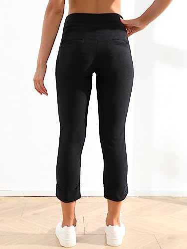 JAMfit Women's Pull-On Capri Pants Stretch High Waist Dressy Casual Cropped Pants with Pockets2