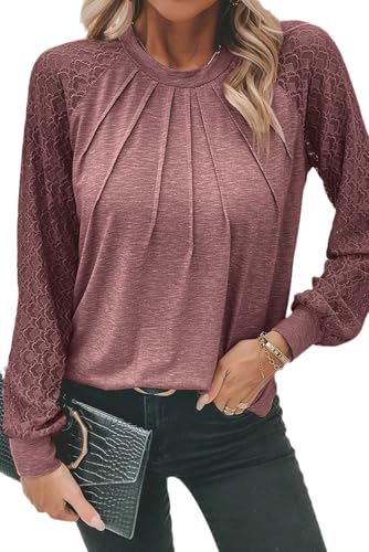 Chicrise Pullover Damen Langarmshirt Mit Spitzen Ärmel Herbst Tops Pleated...