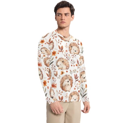 Bolaz Mens UV Protection Shirts Rash Guard Long Sleeve UPF 50+ Hedgehog Leaves Flower Quick Dry S3