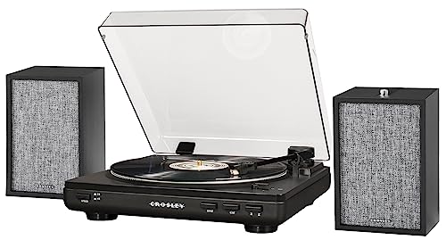 Image of Crosley KT400B-BK Fully Automatic Bluetooth 2-Speed Turntable Record Player with S200A Stereo Speakers, Black