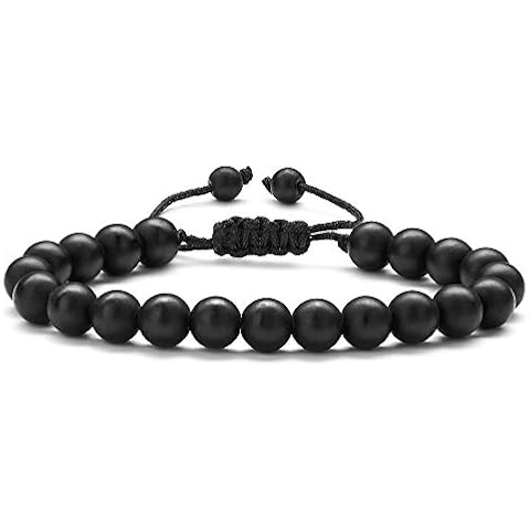 MONOZO Beaded Bracelets for Men Women - 8mm Tiger Eye Bead Bracelet Adjustable Natural Lava Rock Stone Essential Oil Anxiety Aromatherapy Bracelets Jewelry Gifts Cover