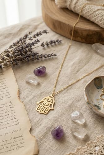 Fatma'nın Eli, 14 ayar Altın Kolye, Şans Kolyesi, Minimalist Takı, Kadınlar için Kolye, Hediye Kolye, Günlük Takı - Görsel 2