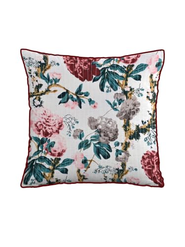 Image of Pure Cotton Quilted Cushion Cover 16x16 Inch | Anokhi Print Decorative Throw Pillow Cover | Soft Cotton Sofa Cushion Cover with Hidden Zipper | Living Room Bedroom Home Decor