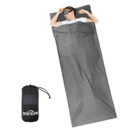 IREGRO Saco de Dormir de Forro Saco Sbana de Viaje Fundas para Saco de Dormir Camping Impermeable Porttil 220X90CM para Camping,Hotel,Senderismo,Mochilero y Actividades al Aire Libre