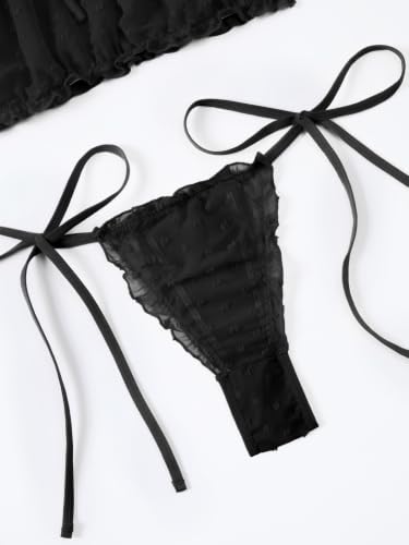 Image of Lilosy Sexy Stretch Ruffle Tie Sheer Mesh Lingerie Set Outfits