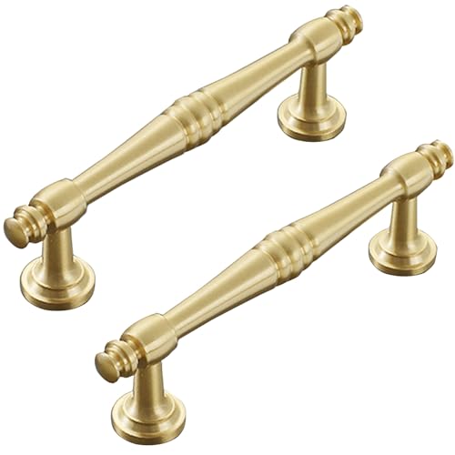 Poignées de tiroir ergonomiques en laiton brossé ultra résistantes - Lot de 10