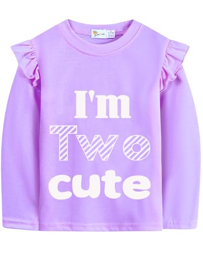 2nd Birthday Shirts for Toddler Girls Second Birthday Ruffle Long Sleeve Two Wild Cute Sweet Tee Tops