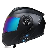 CFZWJ Motorrad Bluetooth Klapphelm Modular Integralhelm ，mit Sonnenblende Integriert Helm ECE Zertifiziert für Damen Herren Erwachsene mit Anti Fog Spiegel Racing Helm Intercom Radio