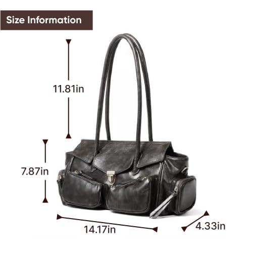 Image of Y2K Shoulder Bag for Women Retro Multi-Functional Large Capacity Tote with Multiple Pockets - Punk Hobo Handbag