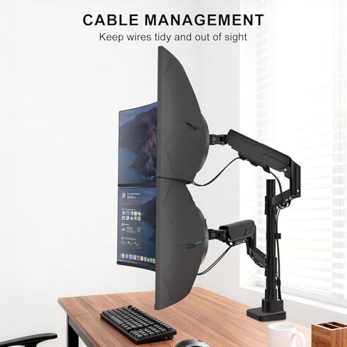 Image of WALI Vertical Dual Monitor Mount for 17-49 inch Ultrawides Curved Screens, Heavy Duty Stacked Dual Monitor Stand for Desk, Adjustable Ultrawide Monitor Arm up to 33lbs, VESA Mount 75 /100mm, Black