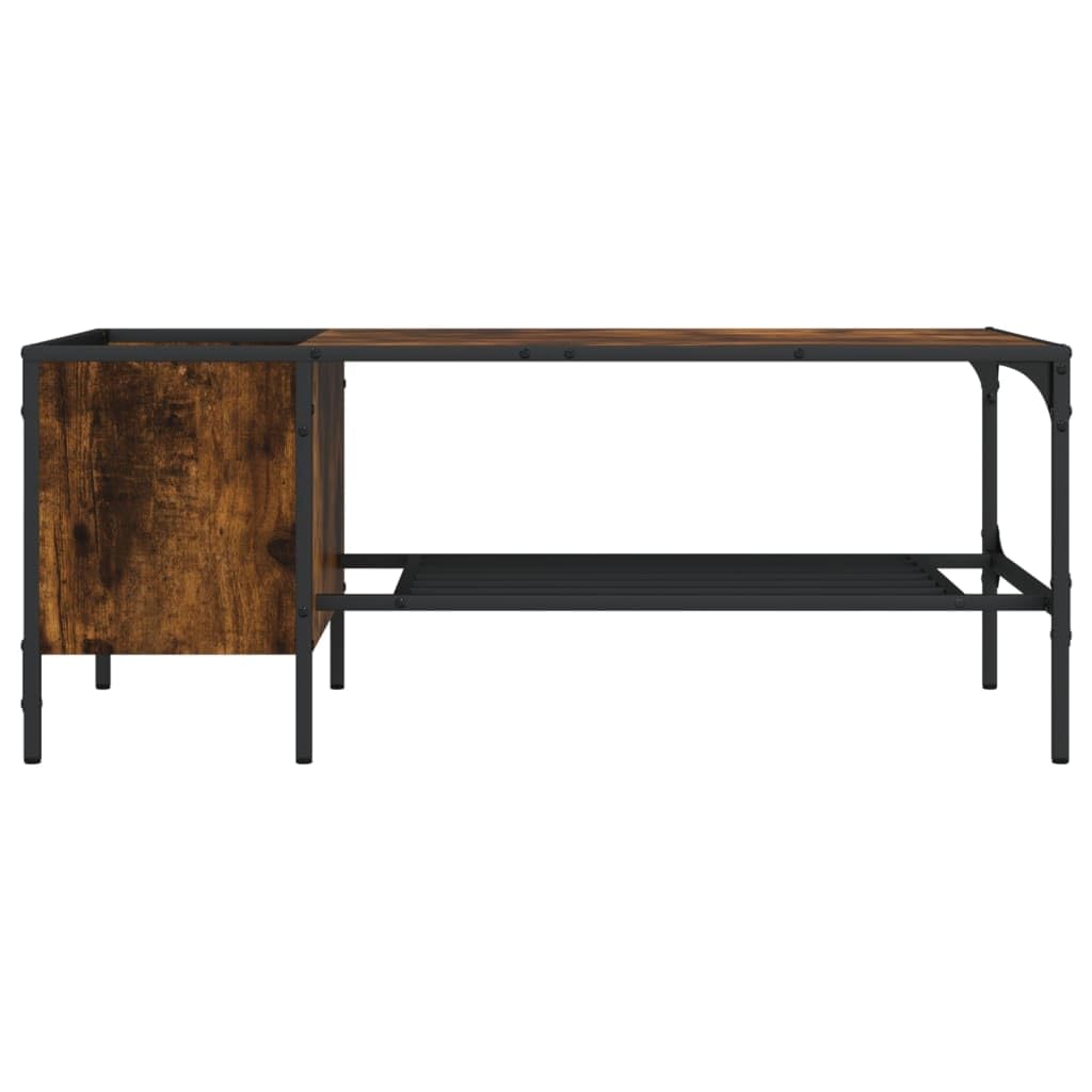 Mesa de centro de roble ahumado, 100 x 51 x 40 cm, material de madera con marco de metal, mesa auxiliar moderna para salón, oficina o pasillo