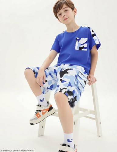 Image of mksodopy Boys Summer Outfit Set 2 Piece T Shirt and Camo Shorts Casual Clothes for Little Big Boys 5-16
