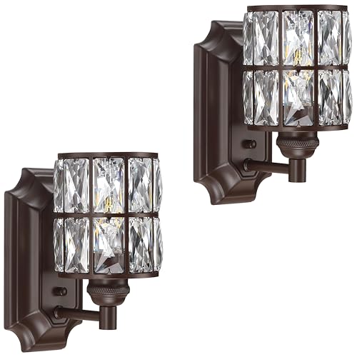 Image of 1 Light Crystal Modern Oil Rubbed Bronze 2 Pack Wall Sconce Light Fixture