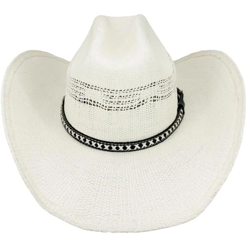 Image of SILVERFEVER Straw Cowboy Hat Cowgirl Hats Men Women Sun Hat Sombreros Vagueros Classic Western Accents Sombreros