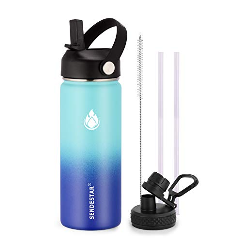 SENDESTAR Stainless Steel Water Bottle, Wide Mouth Water Bottle 18 oz, 24oz,32 oz,40 oz with 2 Lids (Straw Lid), Double Wall Vacuum Insulated Leak Proof, Keep Liquids Hot or Cold
